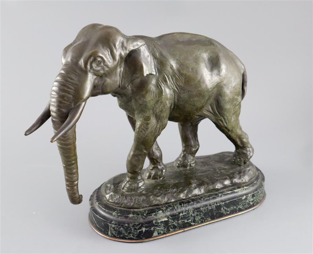 Alfred Barye (French, 1839-1882). A patinated bronze Elephant d’Asie, height 12.25in.